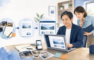 ChatGPT Workを使って写真やメモから記事を作りホームページを自社更新する様子